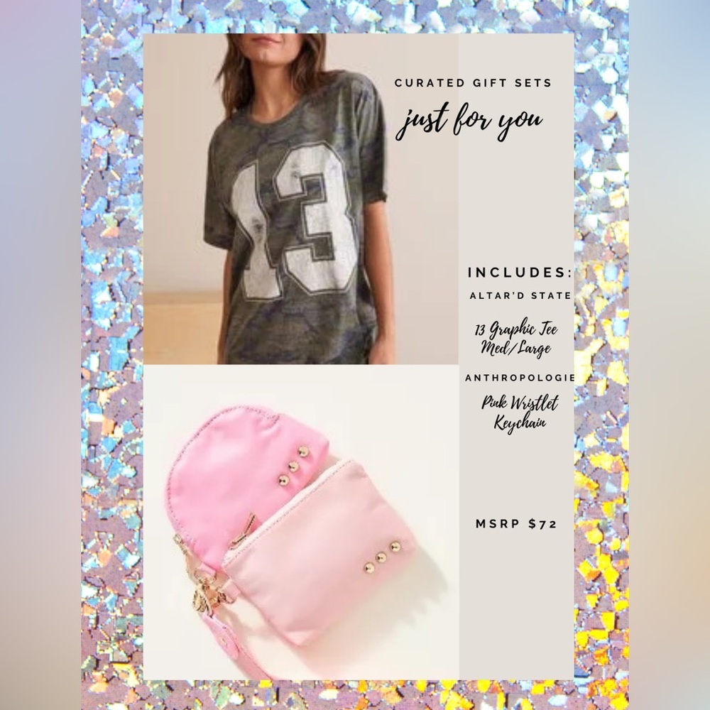 ✨Gift‎ Set✨ Anthropologie Pink Wristlet Keychain + Altar’d State 13 Graphic Tee